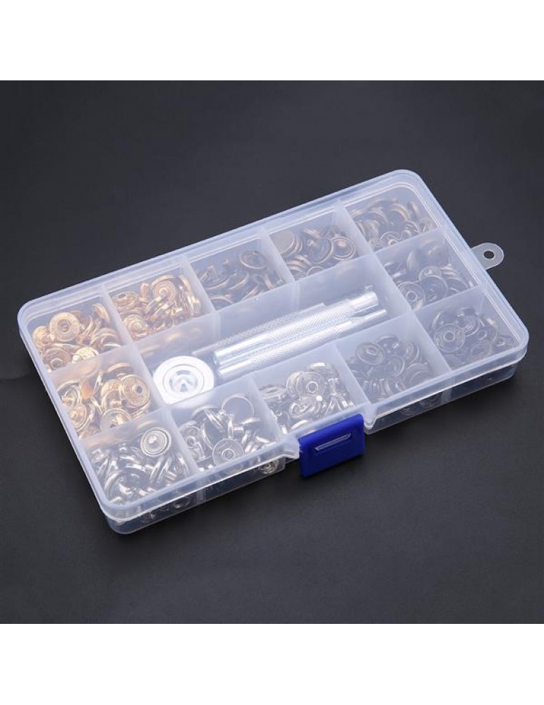 100 Sets Metal Snap Fasteners Kit Snap Buttons Press Studs with Fixing Tools for Leather, Coat