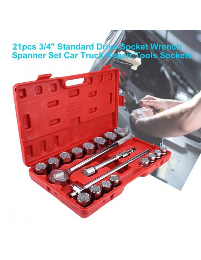 21pcs 3/4" Standard Drive Socket Wrench Spanner Set Car Truck Repair Tools Sockets