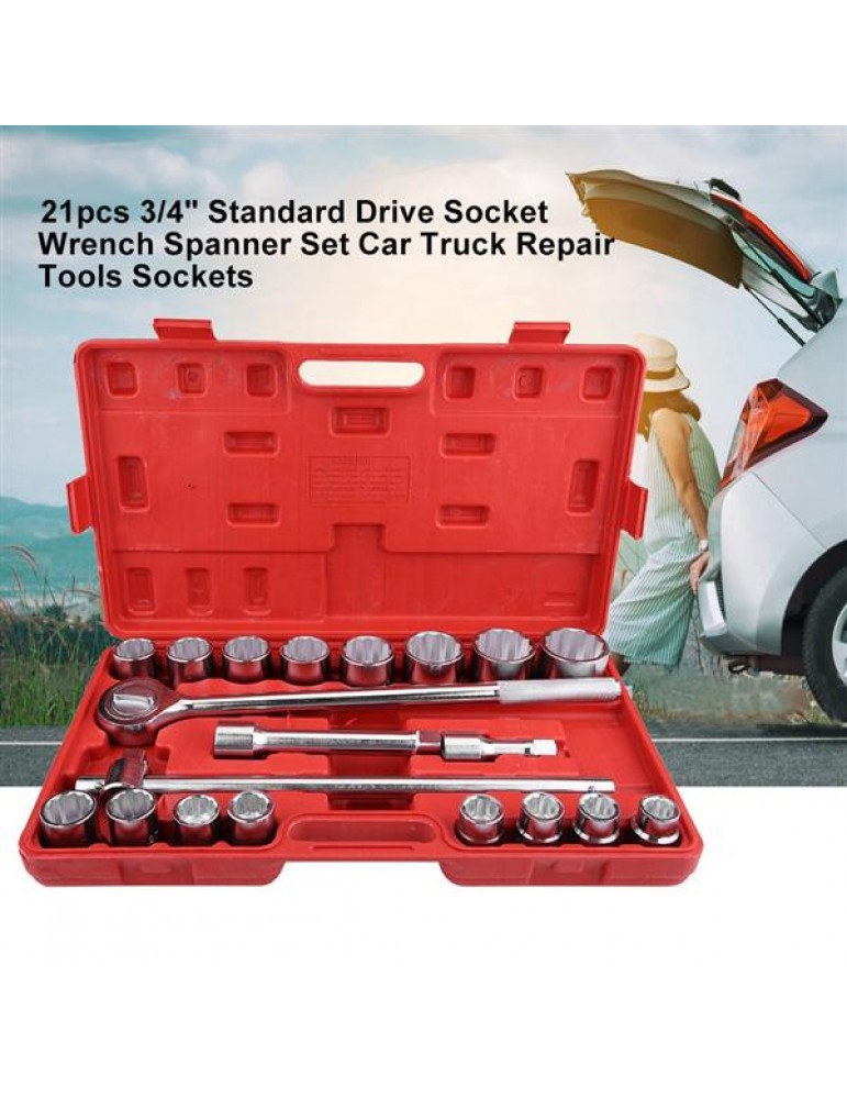21pcs 3/4" Standard Drive Socket Wrench Spanner Set Car Truck Repair Tools Sockets
