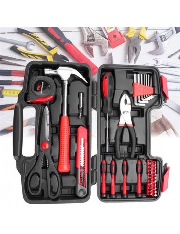 38 Piece DIY Household Home Hand Tool Set Kit Box Hammer Pliers Scissors
