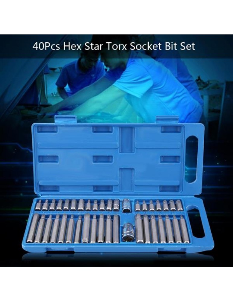 40Pcs Hex Star Torx Socket Bit Set Tool Kit 1/2inch 3/8inch Drive