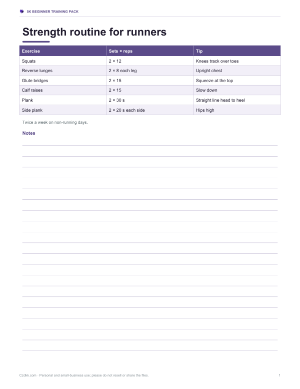 Preview of Printable Strength Card for Runners